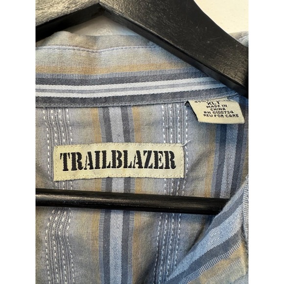 Trailblazer Shirt Mens LT Blue Stripe Western Pearl Snap Cowboy Long Sleeve - Picture 2 of 6